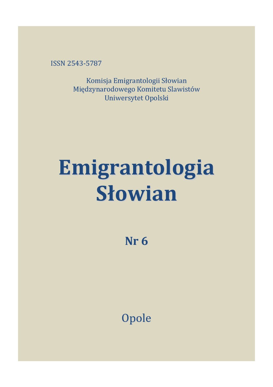 “Emigrantologia Słowian” vol. 6 (2020)